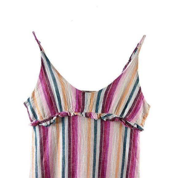 Rails Martina Linen Blend Sleeveless Mini Dress Small Avila Stripe Ruffled Pink - Picture 3 of 13